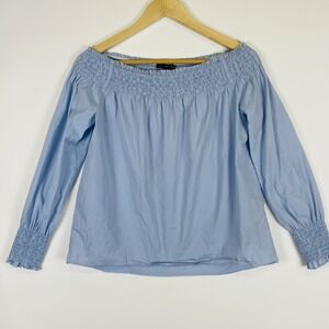 Zara Women XS‎ Blue Off Shoulder Smocked Shirt Top Flowy Chic Airy Soft Girl